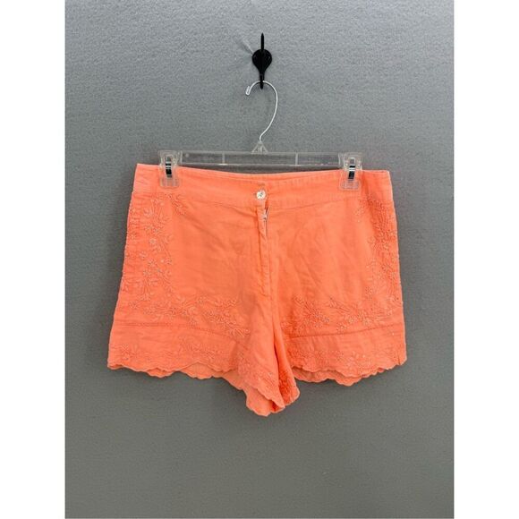 Juliet Dunn London Womens Orange Tonal Hand Embroidery High Waist Shorts Size 6 - Picture 1 of 11